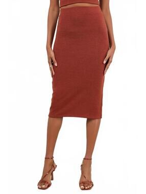 NWT Lulus Effortlessly Blessed Heathered Rust Knit Midi Skirt XL